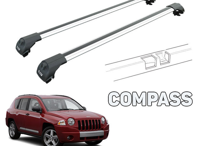 For Jeep Compass 2007-2011 Roof Rack System Carrier Cross Bars Aluminum Lockable High Quality of Metal Bracket Silver