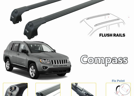 Jeep Compass Roof Rack-Crossbars Fits to for Flush Roof Rails Black Color 2011-2017