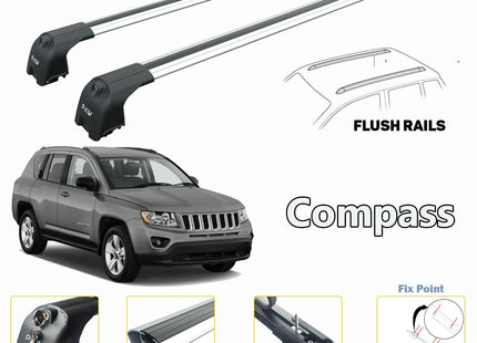 Jeep Compass Roof Rack-Crossbars Fits to for Flush Roof Rails Silver Color 2011-2017
