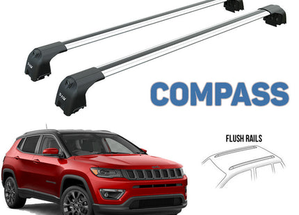 Jeep Compass Roof Rack-Crossbars Fits to for Flush Roof Rails Silver Color