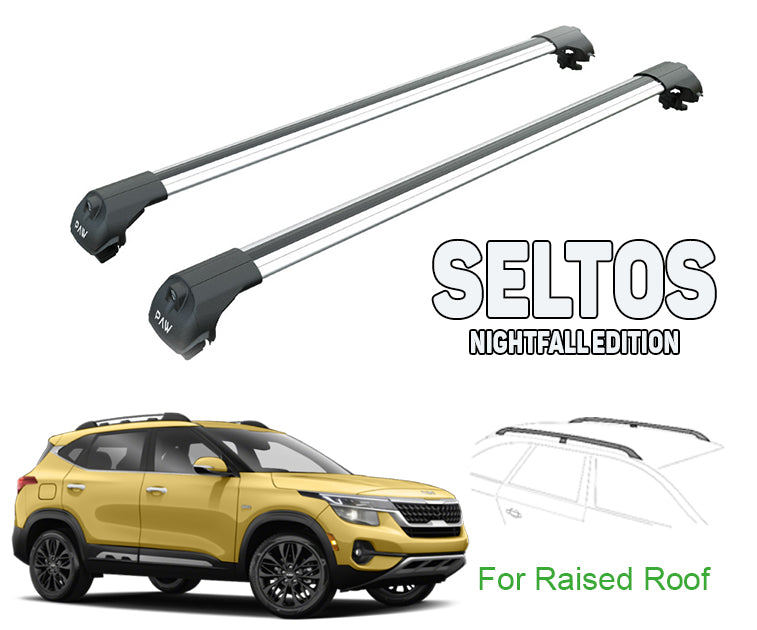 Kia Seltos Nightfall Edition Roof Rack-Crossbars Fits to for Raised Rail Roof (Raised Rail) Silver Color