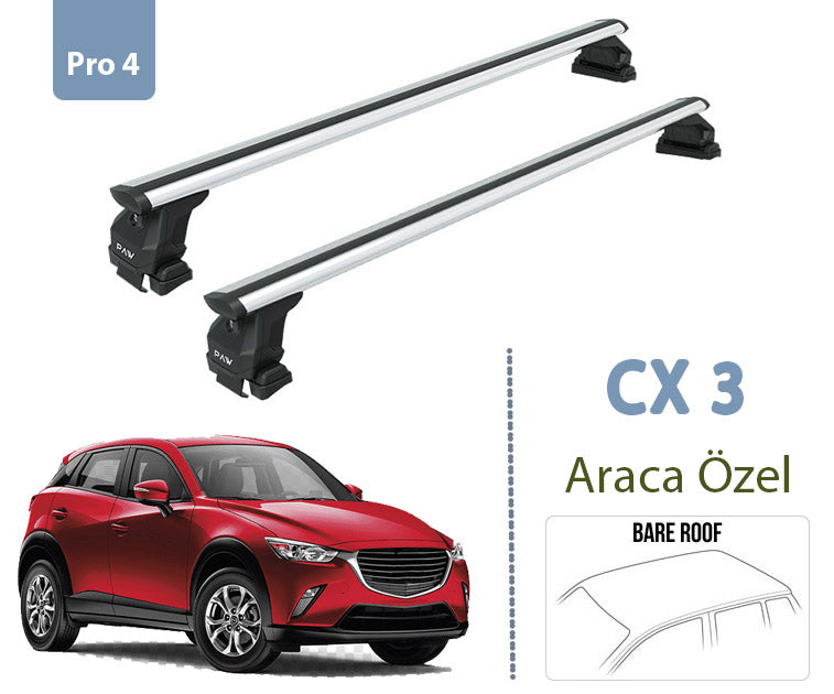 For Mazda CX-3 DK Roof Rack System, Aluminium Cross Bar, Metal Bracket, Normal Roof, Silver - 0