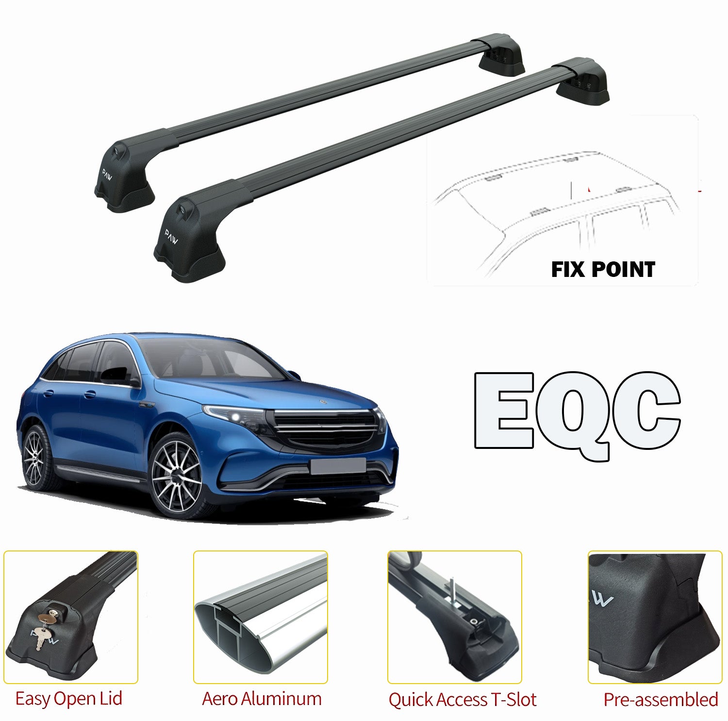 Fix point For Roof For Pro 3 Model For Mercedes EQC (2021-->) Black