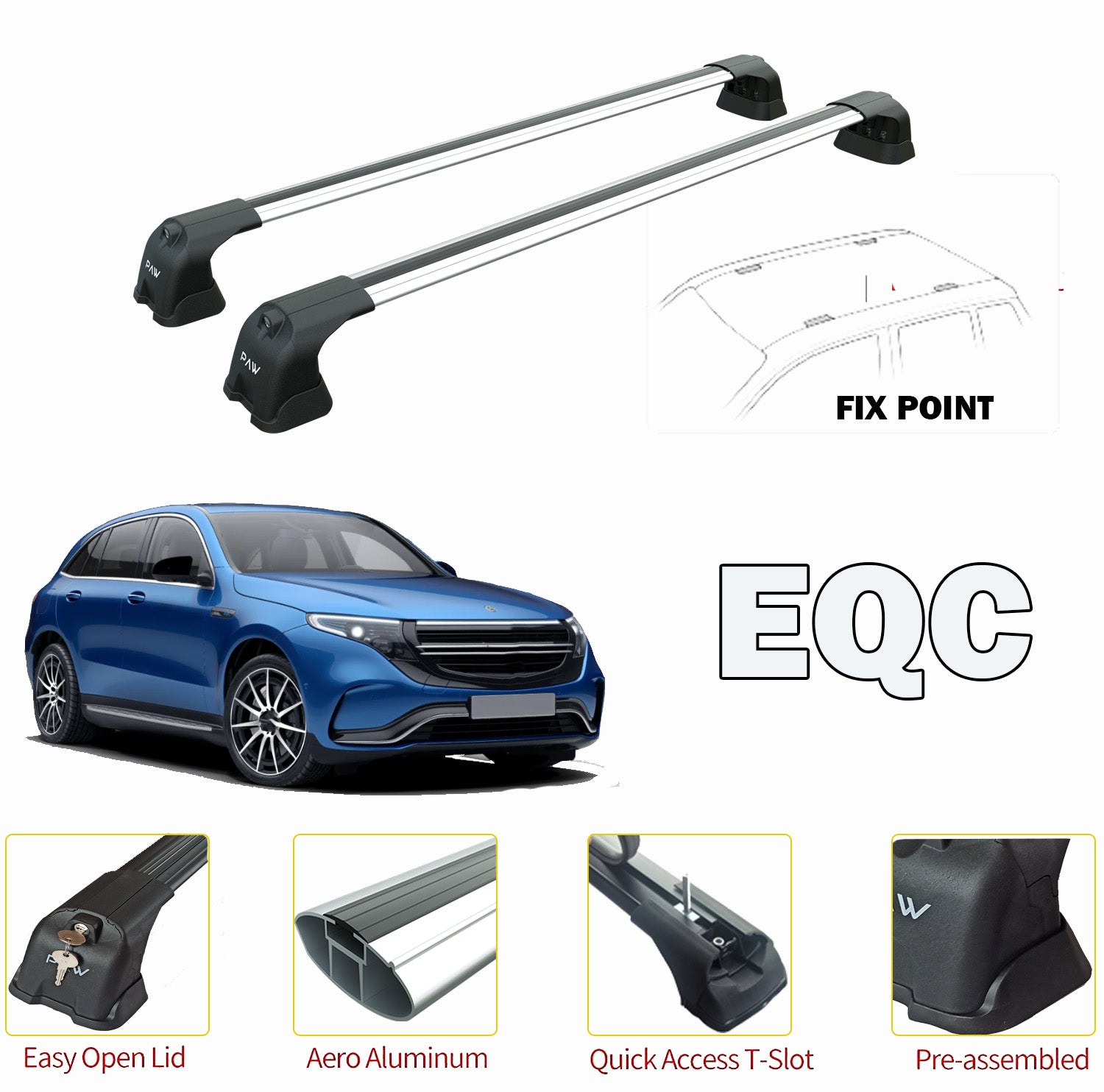 Fix point For Roof For Pro 3 Model For Mercedes EQC (2021-->) Silver