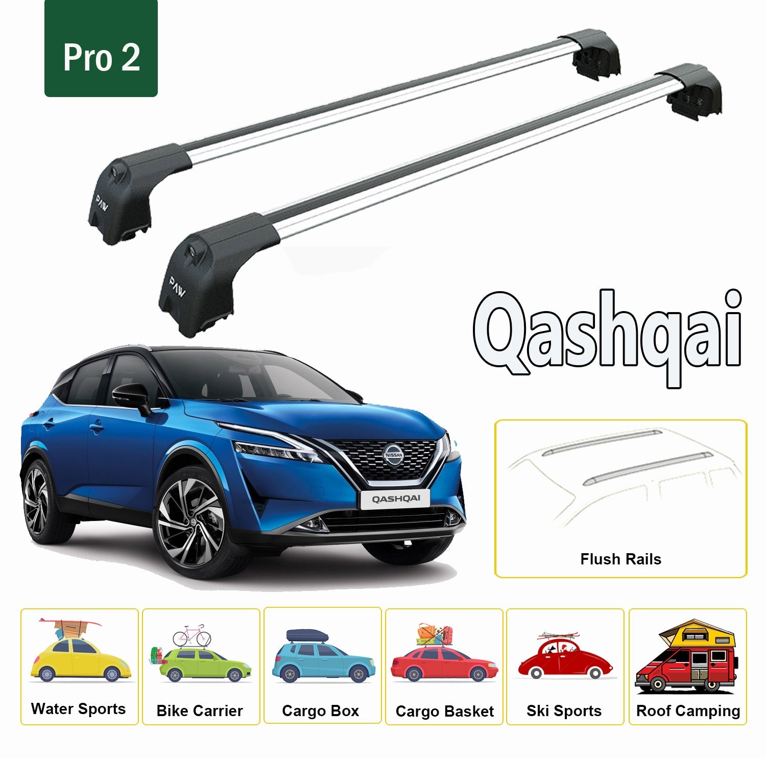 For Nissan Qashqai J12 2022-Up Roof Rack System Carrier Cross Bars Aluminum Lockable High Quality of Metal Bracket Silver