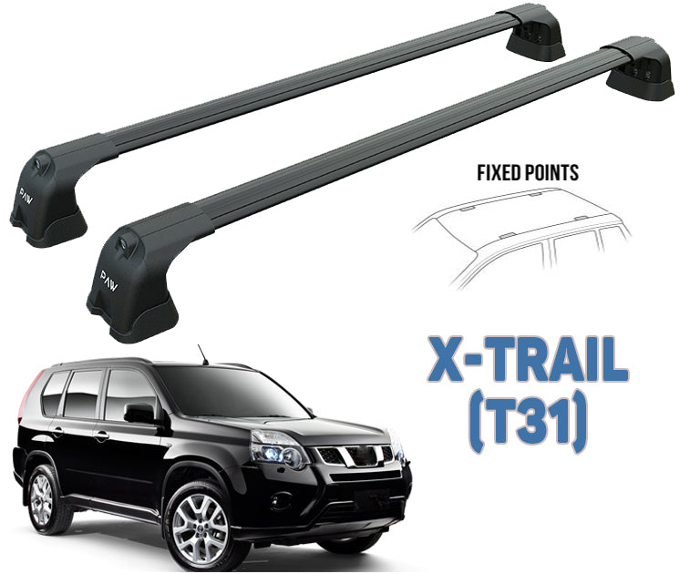 Nissan X-Trail T31 Roof Racks Cross Bars Rails Top Carrier Alu Black 2PCS 2001-2014