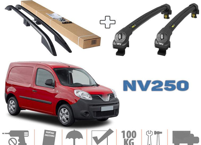 Pro Bars Ladder Aluminium Roof Rack and Cross Bars Set, Fits Nissan Nv250 2019-On, Silver