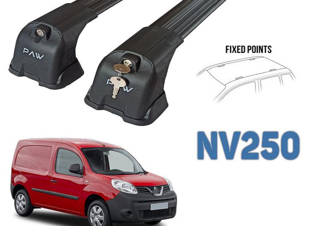 Paw Pro Bar Ladder Aluminium Cross Bars Fix Point, Fits Nissan Nv250 Van 2016 on Black