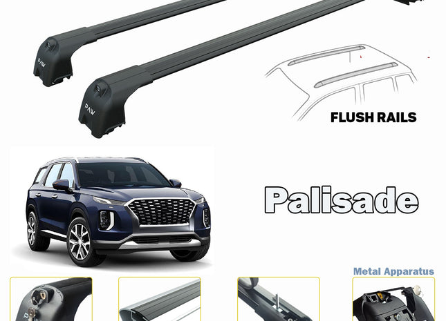 Hyundai Palisade Roof Rack Bars For Vehicles With Flush Roof Rails Black 2020-->