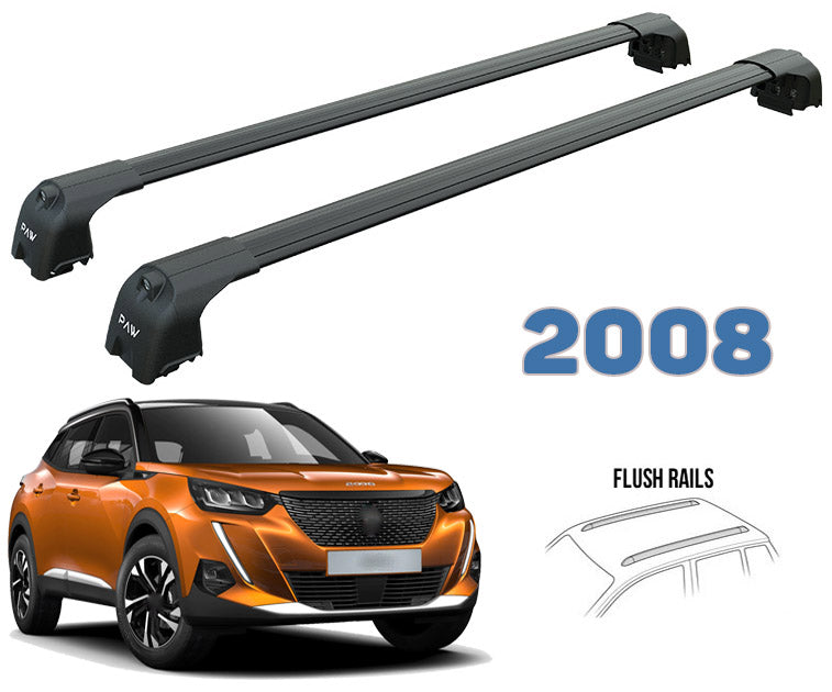 For Peugeot 2008 Roof Rack-Crossbars Fits to for Flush Roof Rails Black Color
