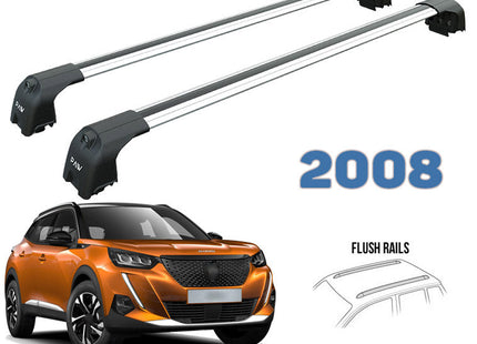 Peugeot 2008 Roof Rack-Crossbars Fits to for Flush Roof Rails Silver Color