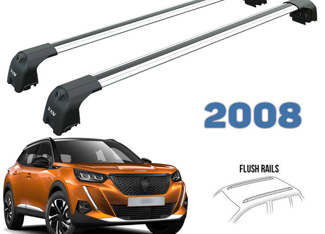 Peugeot 2008 Roof Rack-Crossbars Fits to for Flush Roof Rails Silver Color