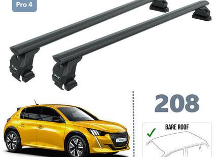 For Peugeot 208 Roof Rack System, Aluminium Cross Bar, Metal Bracket, Normal Roof, Black