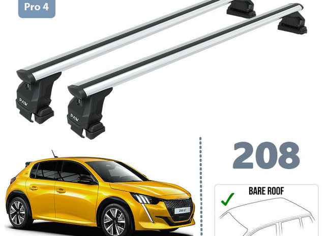 For Peugeot 208 Roof Rack System, Aluminium Cross Bar, Metal Bracket, Normal Roof, Silver