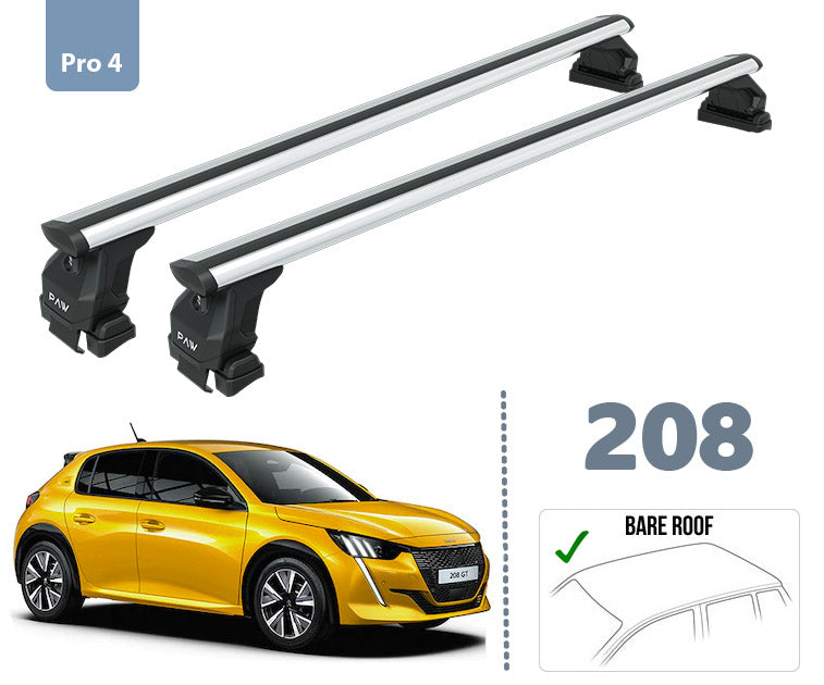 For Peugeot 208 Roof Rack System, Aluminium Cross Bar, Metal Bracket, Normal Roof, Silver