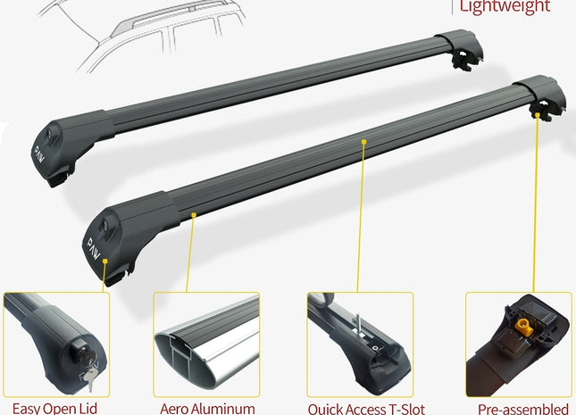 For Jeep Compass 2007-2011 Roof Rack System Carrier Cross Bars Aluminum Lockable High Quality of Metal Bracket Black