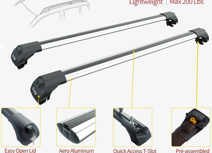 For Volkswagen Touran 2015--> Roof Rack System, Aluminium Cross Bar, Metal Bracket,Raised Rail, Silver