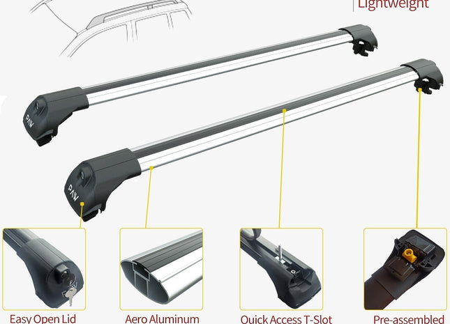 For Peugeot 207 Sw 2002-2008 Roof Rack System Carrier Cross Bars Aluminum Lockable High Quality of Metal Bracket Silver