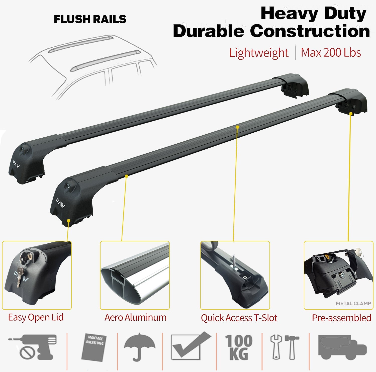 For Volkswagen Tiguan Roof Rack Bars For Vehicles With Raised Roof Rails Black Color - 0