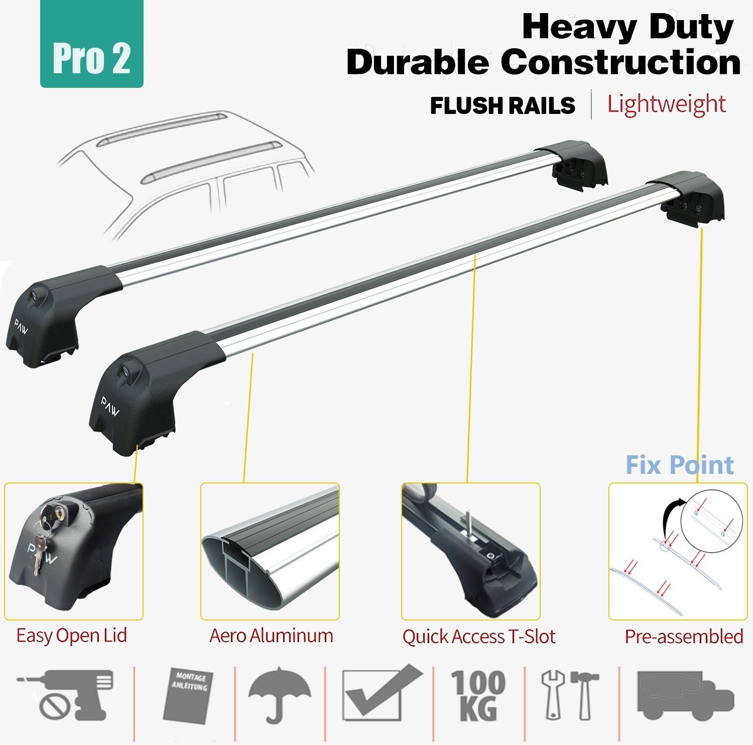 Jeep Compass Roof Rack-Crossbars Fits to for Flush Roof Rails Silver Color 2011-2017 - 0