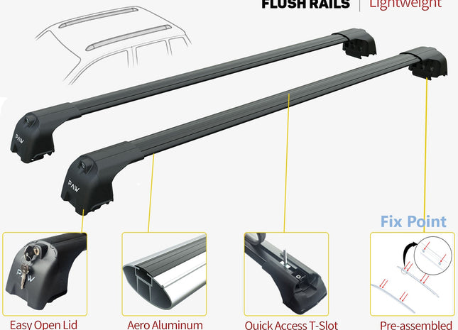 Jeep Compass Roof Rack-Crossbars Fits to for Flush Roof Rails Black Color 2011-2017