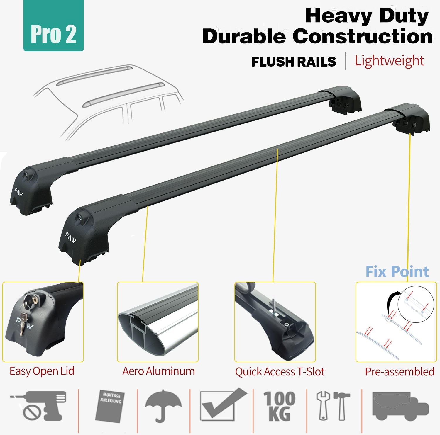 Jeep Compass Roof Rack-Crossbars Fits to for Flush Roof Rails Black Color 2011-2017 - 0