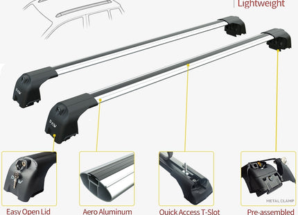 For Volkswagen Tiguan 2018-Up Roof Rack System Carrier Cross Bars Aluminum Lockable High Quality of Metal Bracket Silver