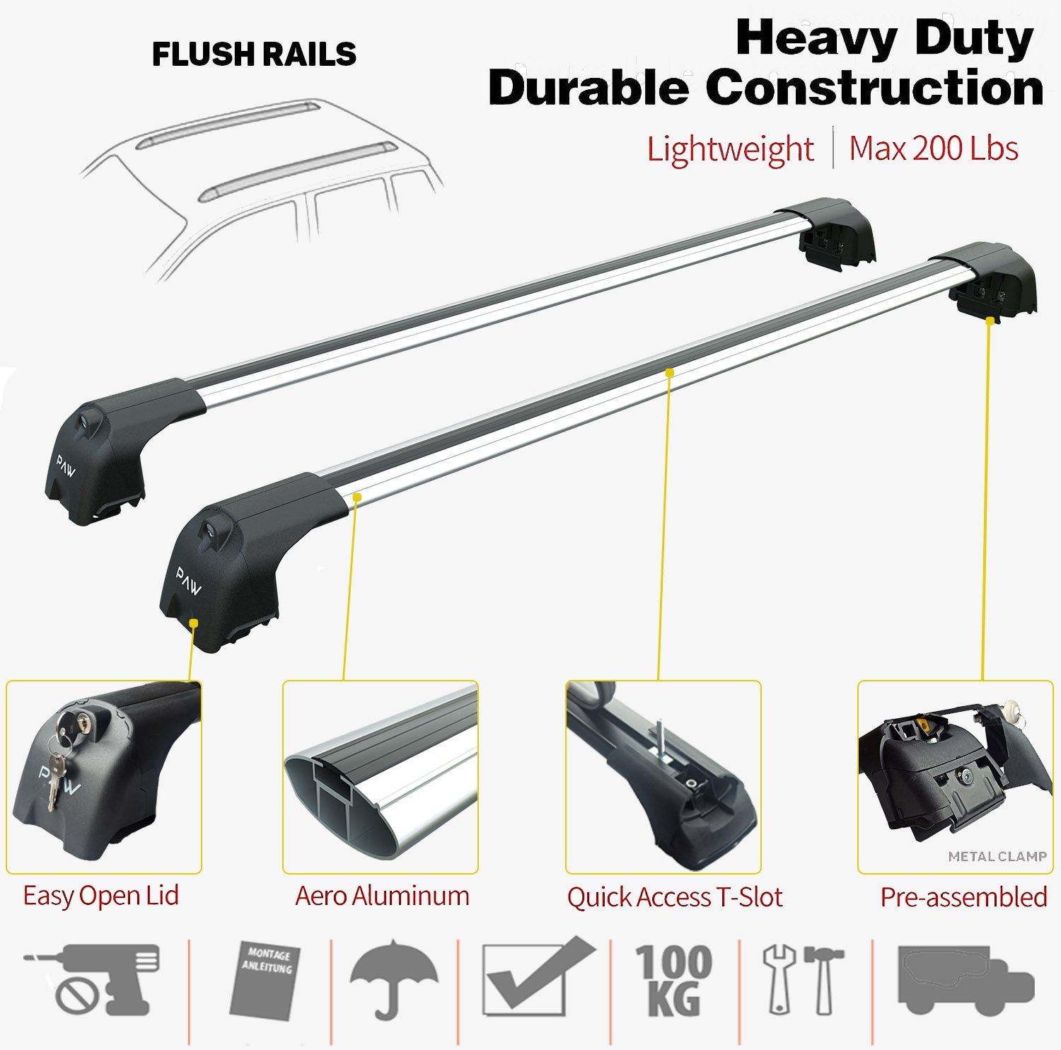 Volkswagen Tiguan Roof Rack Bars For Vehicles With Raised Roof Rails Silver Color