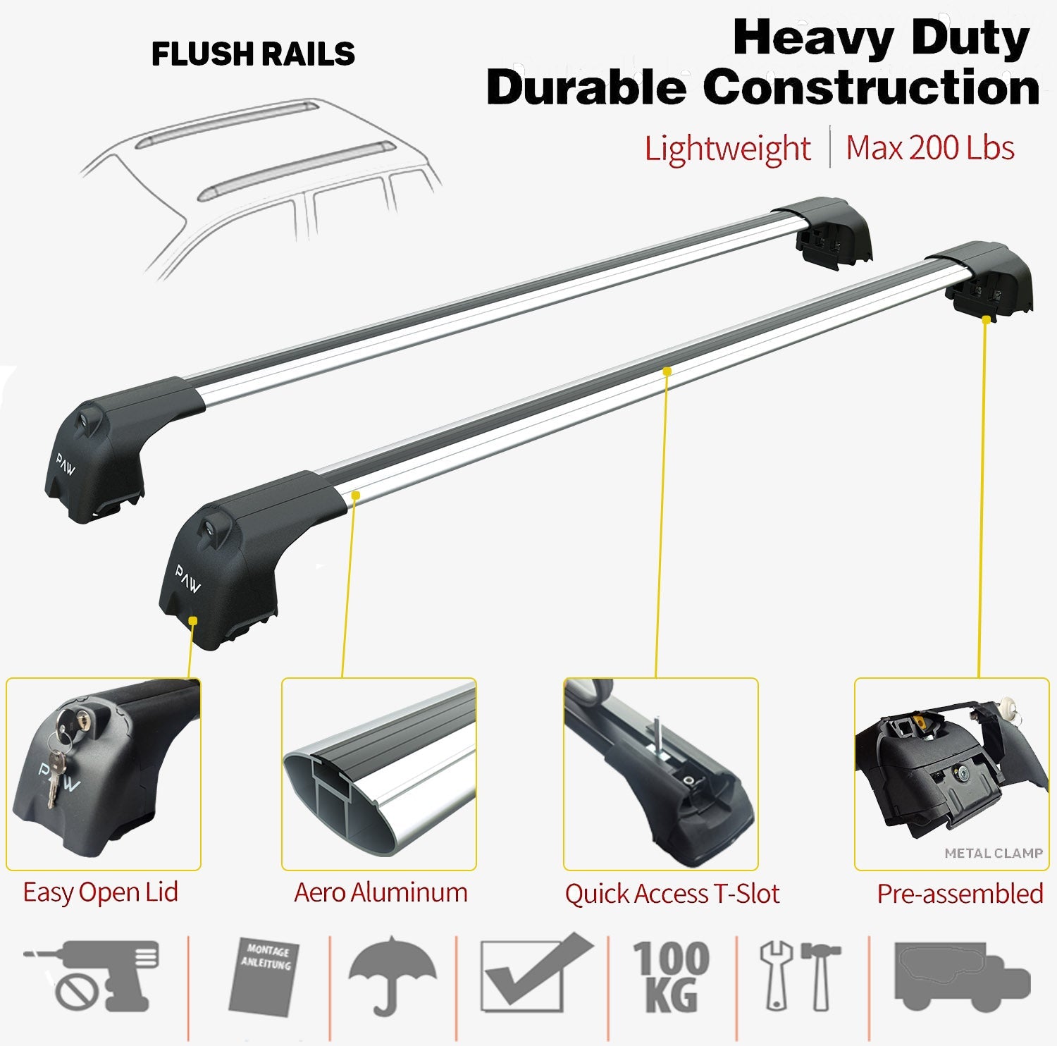 Volkswagen Tiguan Roof Rack Bars For Vehicles With Raised Roof Rails Silver Color - 0