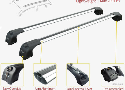For Volkswagen Taos 2022-Up Roof Rack System Carrier Cross Bars Aluminum Lockable High Quality of Metal Bracket Silver