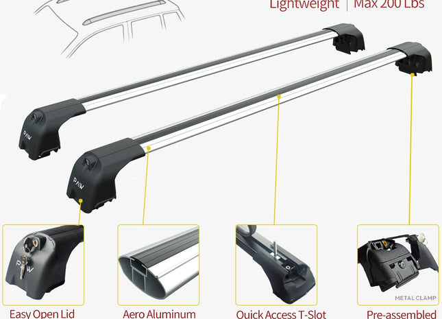 For Volkswagen Taos 2022-Up Roof Rack System Carrier Cross Bars Aluminum Lockable High Quality of Metal Bracket Silver