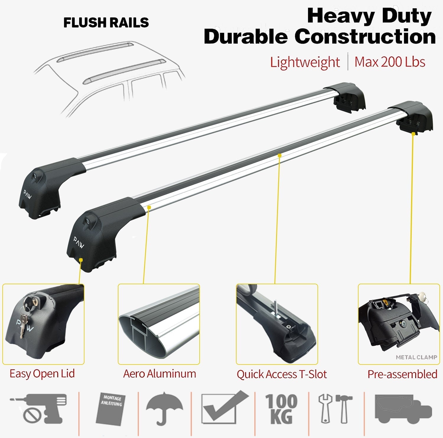 For Volkswagen Taos 2022-Up Roof Rack System Carrier Cross Bars Aluminum Lockable High Quality of Metal Bracket Silver - 0