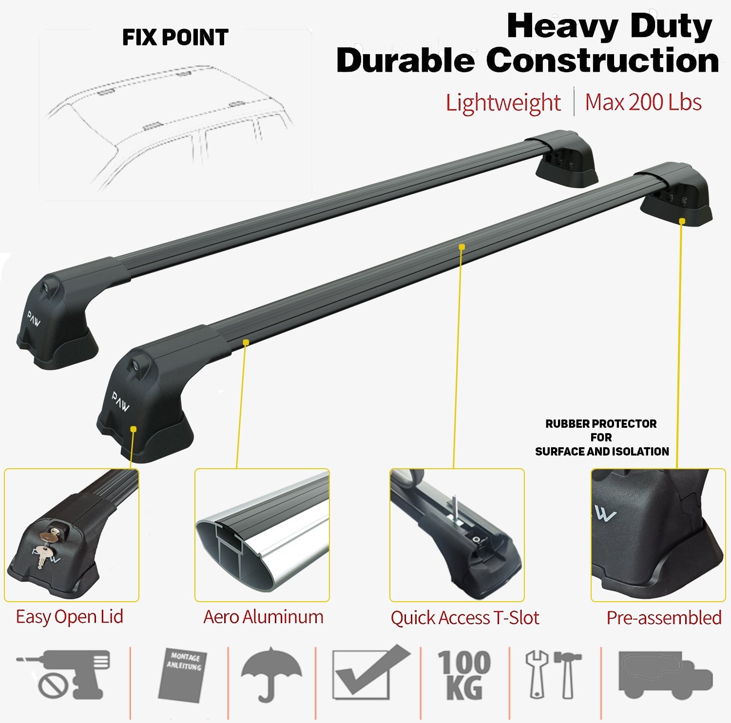 Mazda 5 Van Roof Rack Cross Bars Spacial Series Black Color 2012-2017 Fix Point