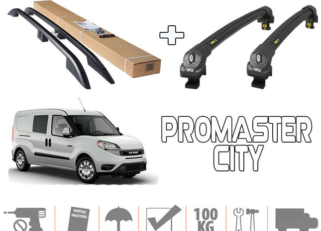 for Ram Promaster City Roof Rails and Roof Rack Cross Bars Plus Black Color