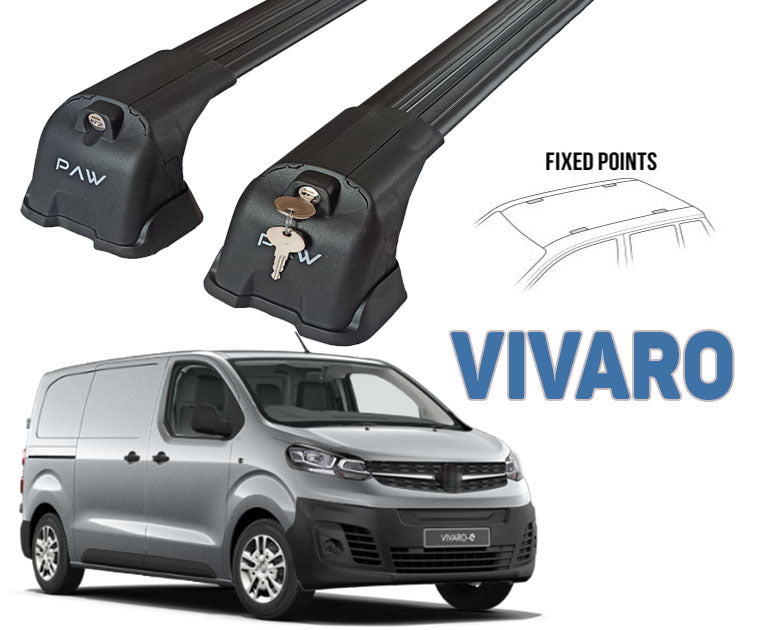 Paw Pro Bar Ladder Aluminium Cross Bars Fix Point, Fits Opel Vivaro Van 2016 on Black
