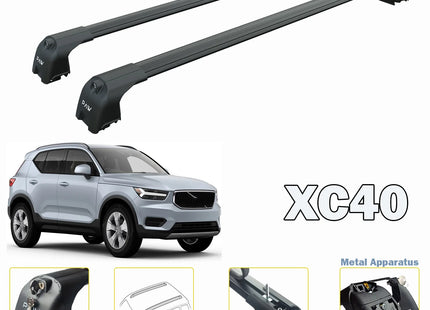 for Volvo XC40 Roof Rack Bars For Vehicles With Flush Roof Rails Black