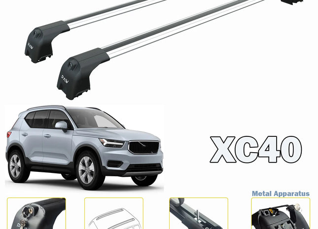 Volvo XC40 Roof Rack Bars For Vehicles With Raised Roof Rails 2017- Silver