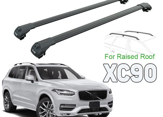 For Volvo XC90 Raised Roof Rack & Cross Bars Black Color 2015- Up