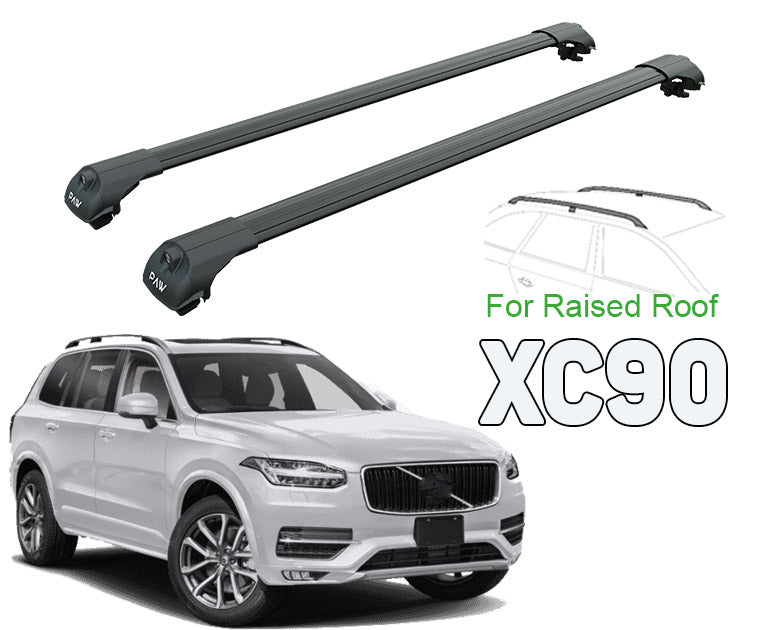 For Volvo XC90 Raised Roof Rack & Cross Bars Black Color 2015- Up