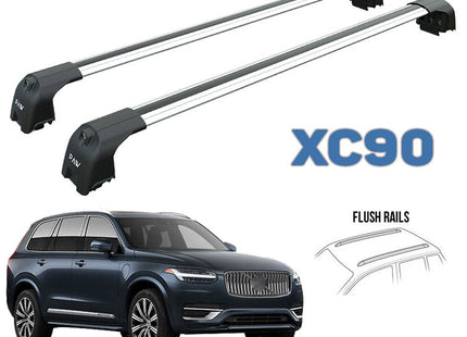 For Volvo XC90 Roof Rack-Cross Bars Fits to for Flush Roof Rails Silver