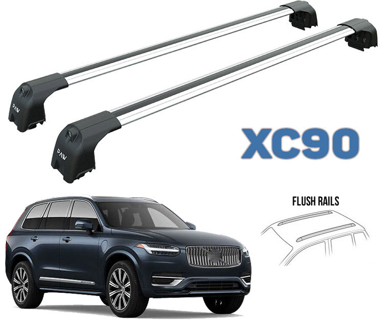 For Volvo XC90 Roof Rack-Cross Bars Fits to for Flush Roof Rails Silver