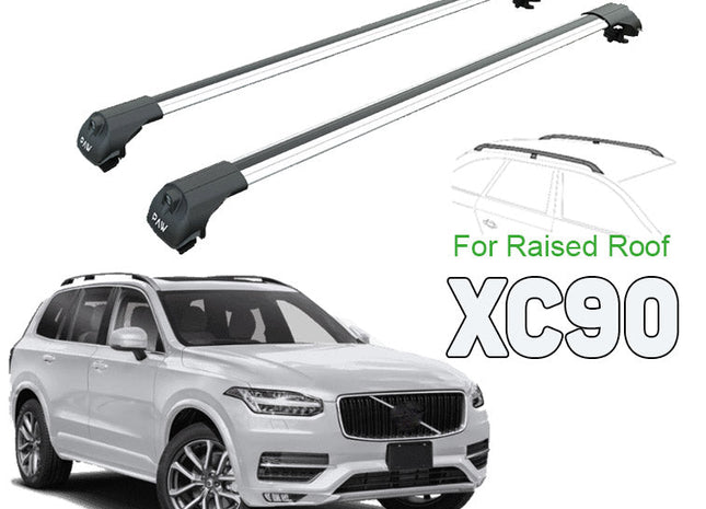 For Volvo XC90 Raised Roof Rack & Cross Bars Silver Color 2015- Up