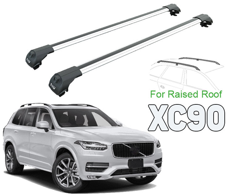 For Volvo XC90 Raised Roof Rack & Cross Bars Silver Color 2015- Up