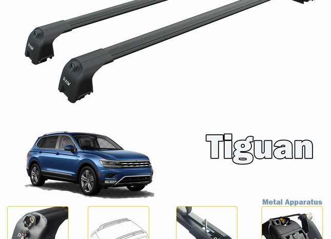 For Volkswagen Tiguan Roof Rack Bars For Vehicles With Raised Roof Rails 2012-2017 Black