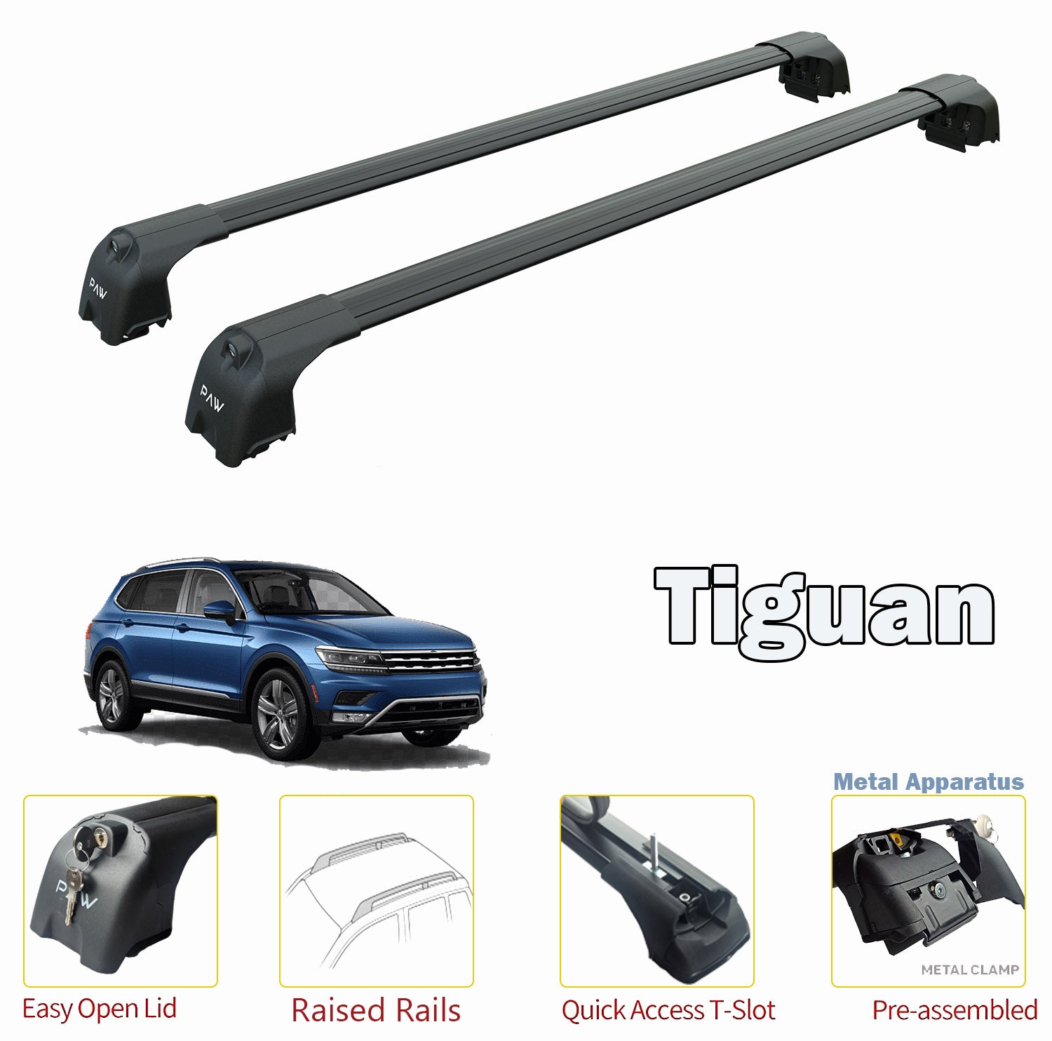 For Volkswagen Tiguan Roof Rack Bars For Vehicles With Raised Roof Rails Black Color