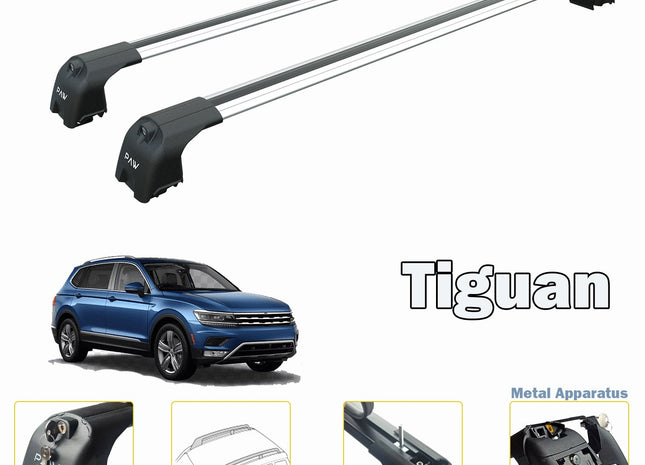 Volkswagen Tiguan Roof Rack Bars For Vehicles With Raised Roof Rails Silver Color