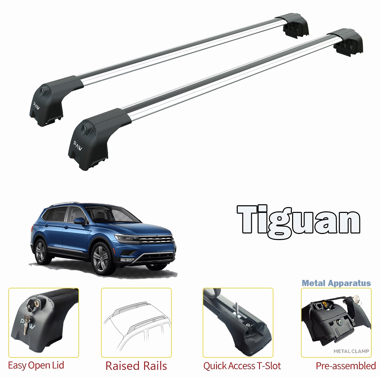 Volkswagen Tiguan Roof Rack Bars For Vehicles With Raised Roof Rails Silver Color